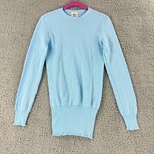 REI Top Women Size M/L Blue Knit Lightweight Long Sleeve Vintage Made in England